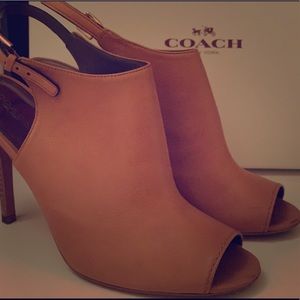 Peep Toe Tan Leather Coach Heels!